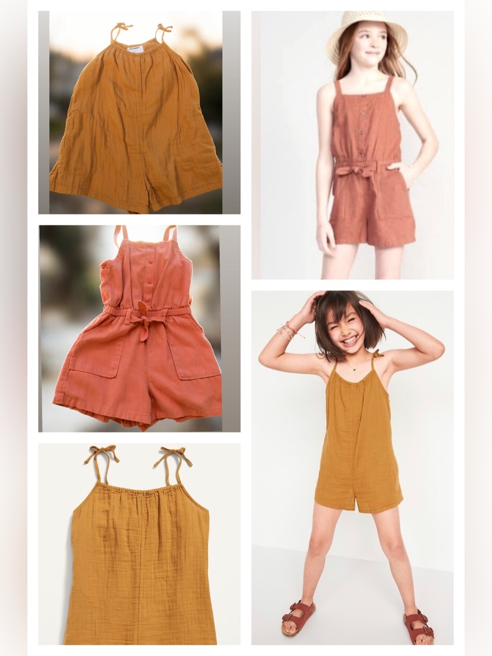 TWO NWOT Rompers | Rust Linen & Mustard Double Weaved Cotton Gauze | Girls